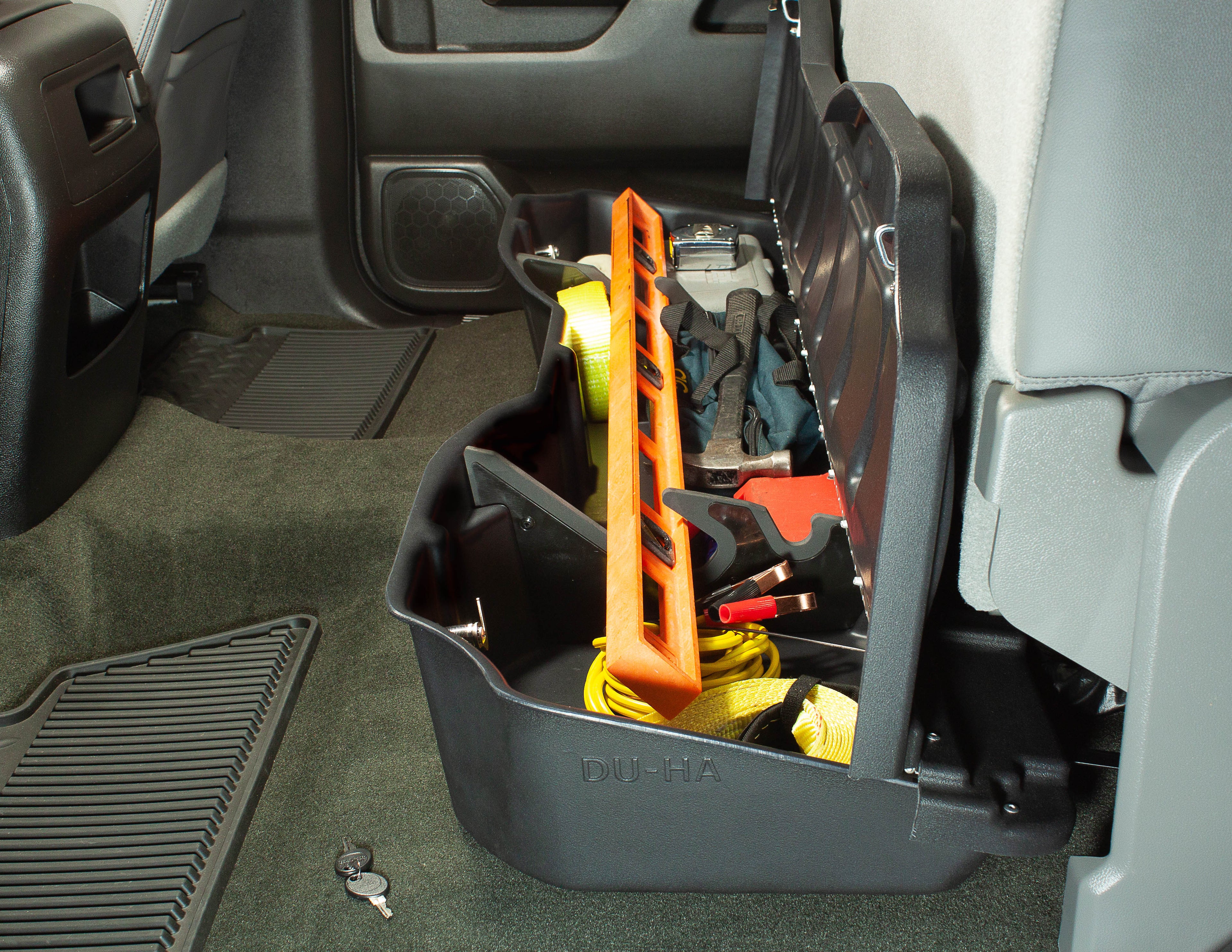 DÜHA Lockable Under Seat Storage for 2014-2018 Chevy Silverado/GMC Sierra Light Duty Crew Cab & 2015-2019 Heavy Duty Crew Cab