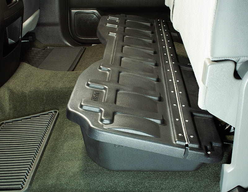 DÜHA lockable under-seat storage installed in a 2014-2019 Chevy Silverado / GMC Sierra Crew Cab