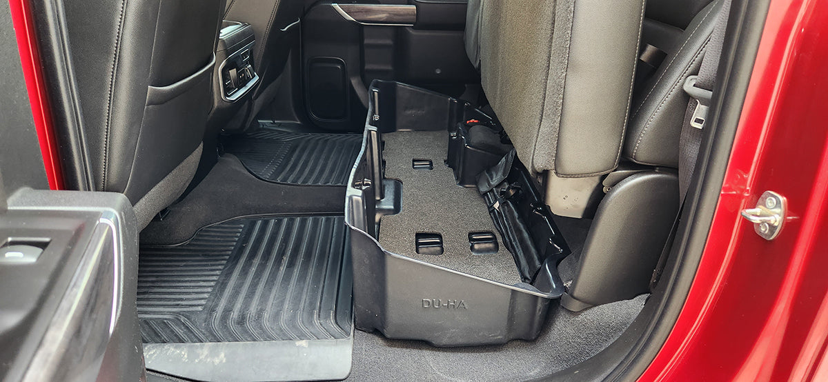 DÜHA Under Seat Storage | Fits 2019-2026 Chevy Silverado/GMC Sierra Light Duty Crew Cab & 2020-2026 Heavy Duty Crew Cab (New Body Style)