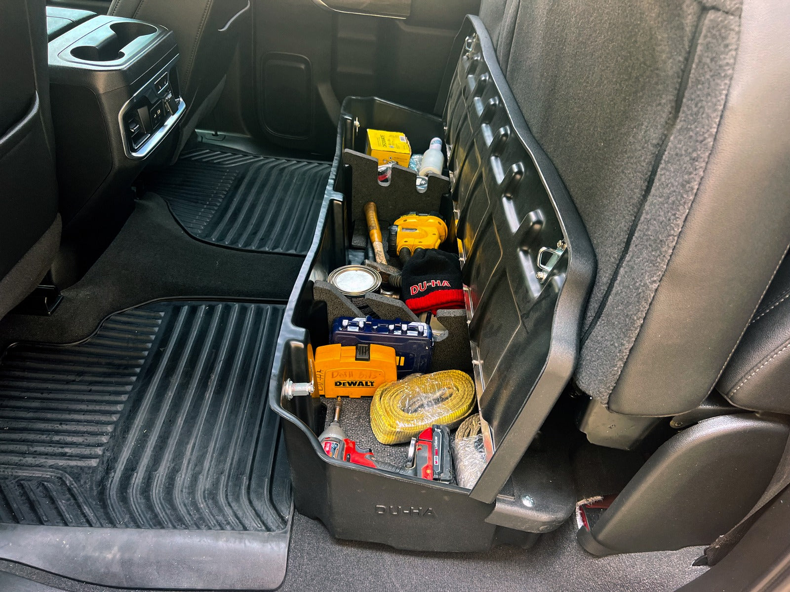 DÜHA Lockable Heavy-Duty Under Seat Storage, Includes 2 Keys for 2019-2026 Chevy Silverado/GMC Sierra Light Duty Crew Cab & 2020-2026 Heavy Duty Crew Cab