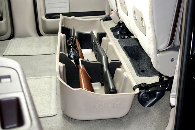 DÜHA Under Seat Storage fits 2009-2014 Ford F150 SuperCrew without Factory Subwoofer | Black Heavy-Duty Back Seat Organizer, Includes 2-Piece Dividers