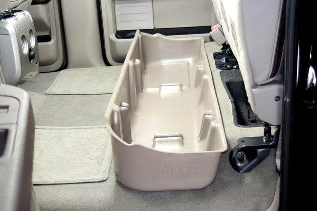 DÜHA Under Seat Storage fits 2009-2014 Ford F150 SuperCrew without Factory Subwoofer | Black Heavy-Duty Back Seat Organizer, Includes 2-Piece Dividers