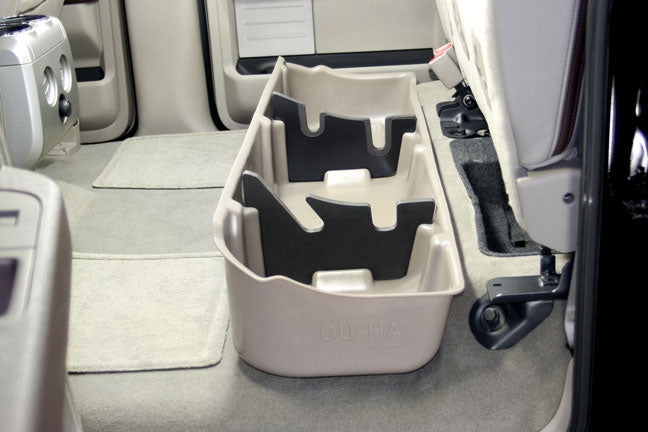 DÜHA Under Seat Storage fits 2009-2014 Ford F150 SuperCrew without Factory Subwoofer | Black Heavy-Duty Back Seat Organizer, Includes 2-Piece Dividers