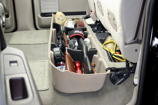 DÜHA Under Seat Storage fits 2009-2014 Ford F150 SuperCrew without Factory Subwoofer | Black Heavy-Duty Back Seat Organizer, Includes 2-Piece Dividers