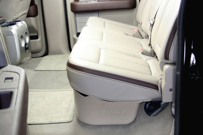 DÜHA Under Seat Storage fits 2009-2014 Ford F150 SuperCrew without Factory Subwoofer | Black Heavy-Duty Back Seat Organizer, Includes 2-Piece Dividers