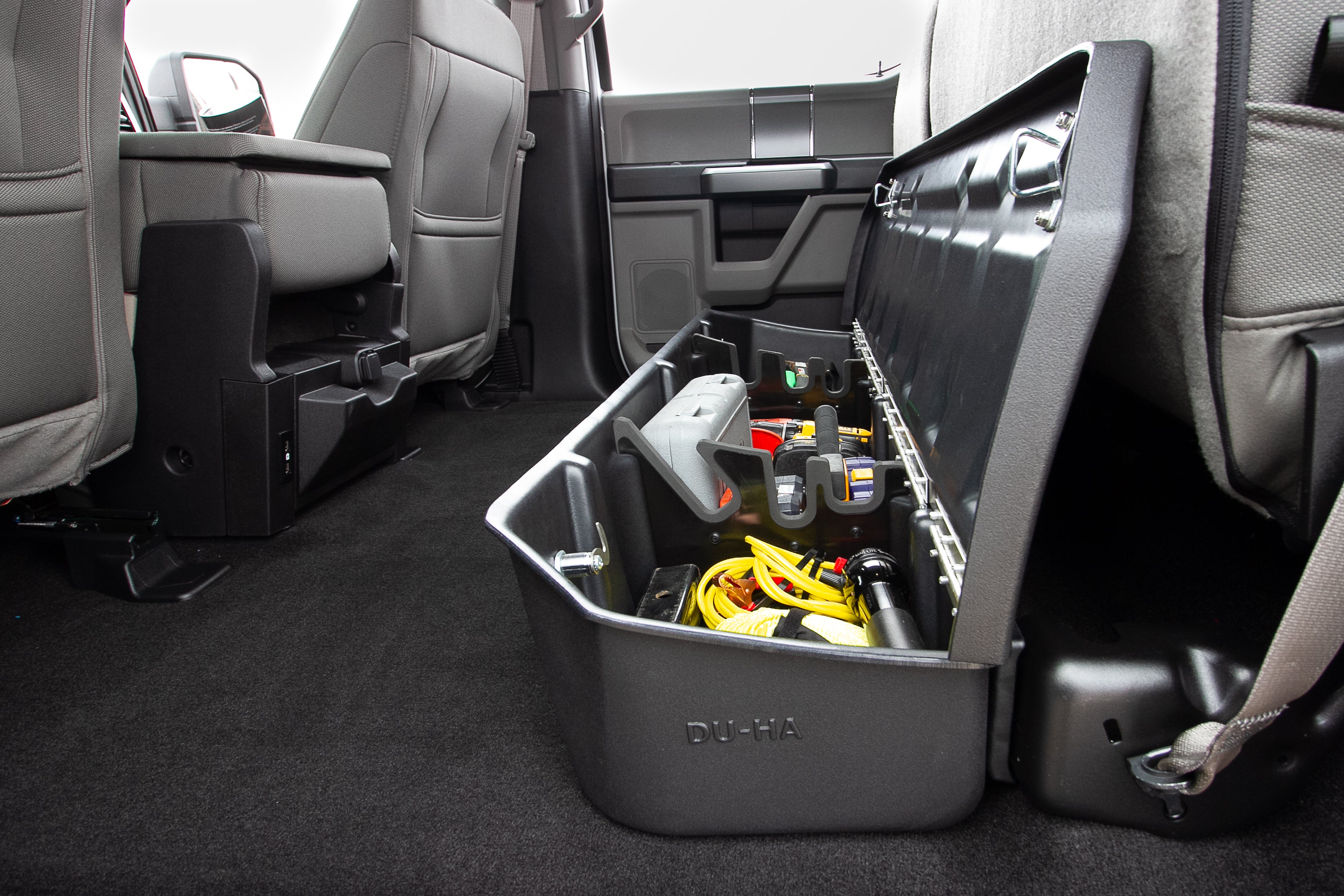 DÜHA Lockable Under Seat Storage Lockbox, Includes 2 Keys for 2015-2026 Ford F150 Super Crew Cab & 2017-2026 F250 F350 F450 F550 Super Duty Crew Cab
