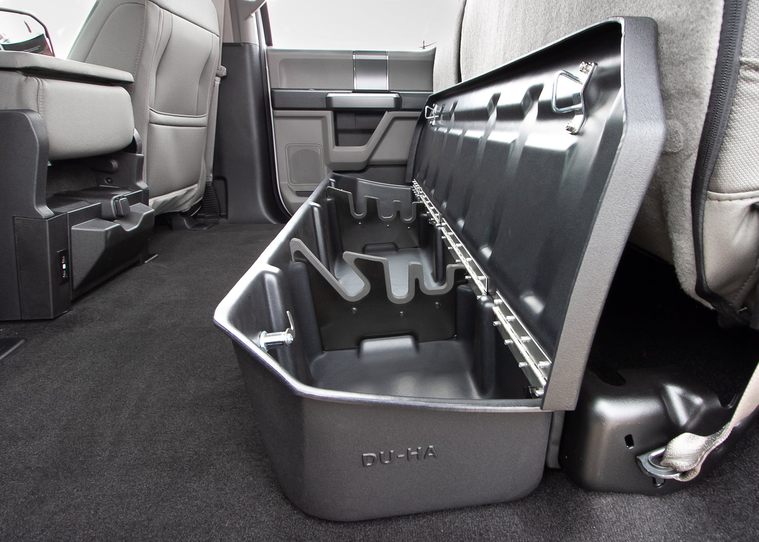 DÜHA Lockable Under Seat Storage Lockbox, Includes 2 Keys for 2015-2026 Ford F150 Super Crew Cab & 2017-2026 F250 F350 F450 F550 Super Duty Crew Cab
