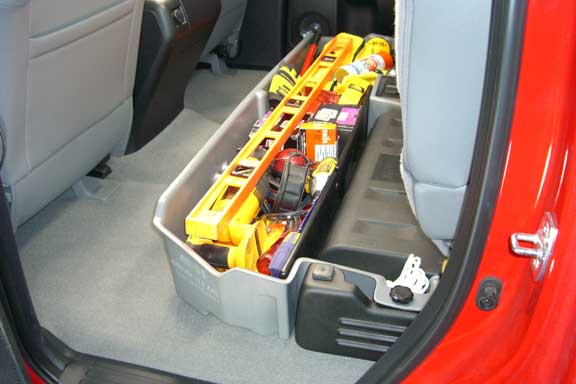 DÜHA Under Seat Storage fits 2007-2021 Toyota Tundra Double Cab with Factory Subwoofer | Black Heavy-Duty Back Seat Organizer