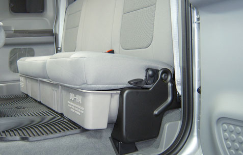 DÜHA Under Seat Storage fits 2000-2016 Ford F250 | F350 | F450 | F550 Super Duty SuperCab without Factory Subwoofer - Heavy-Duty Back Seat Organizer