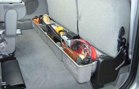 DÜHA Under Seat Storage fits 2000-2016 Ford F250 | F350 | F450 | F550 Super Duty SuperCab without Factory Subwoofer - Heavy-Duty Back Seat Organizer
