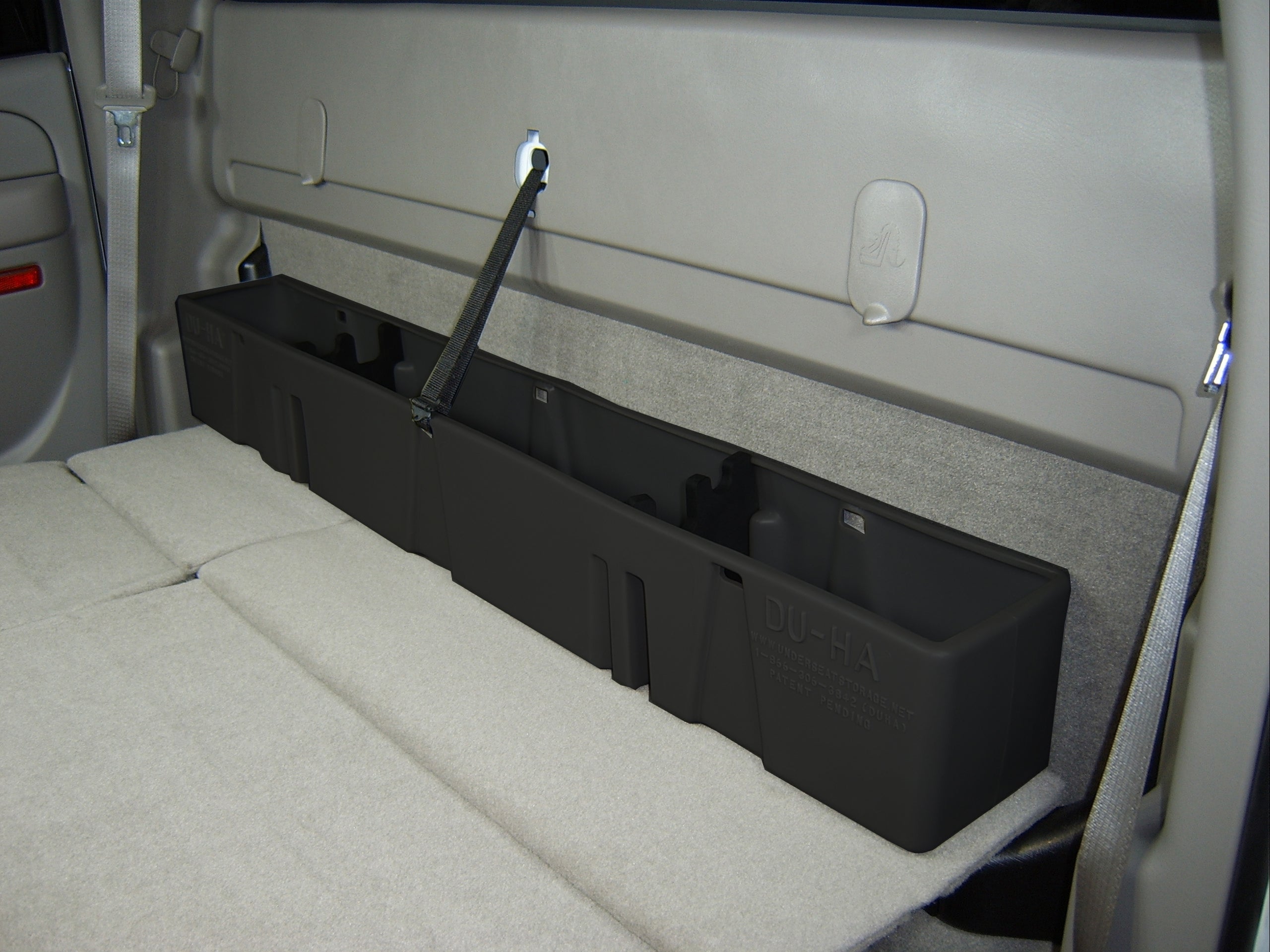 DÜHA behind-the-seat storage installed in a 2000-2007 Chevy Silverado / GMC Sierra HD Crew Cab