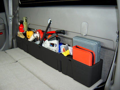 DÜHA behind-the-seat storage installed in a 2000-2007 Chevy Silverado / GMC Sierra HD Crew Cab