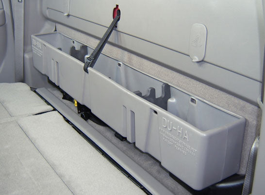 DÜHA behind-the-seat storage installed in a 2004-2007 Chevy Silverado / GMC Sierra 1500 Crew Cab