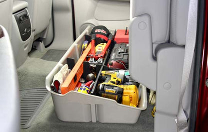 DÜHA under-seat storage installed in a 2007-2014 Chevy Silverado / GMC Sierra Crew Cab