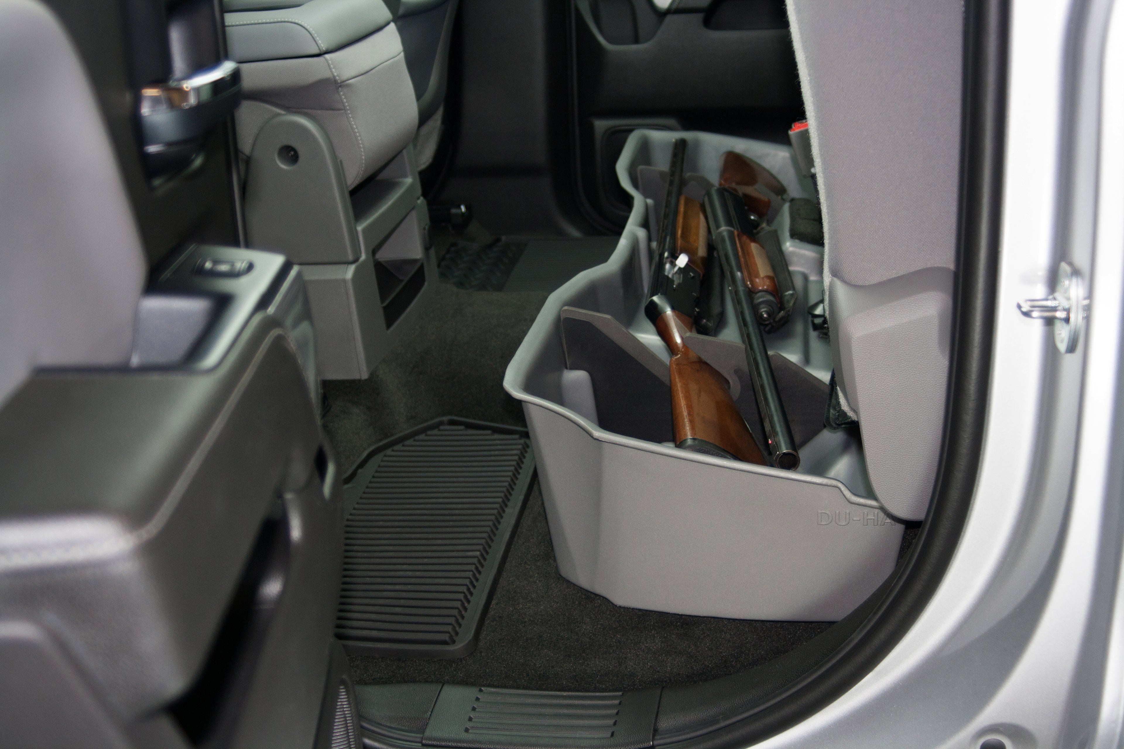 DÜHA under-seat storage installed in a 2014-2019 Chevy Silverado / GMC Sierra Double Cab