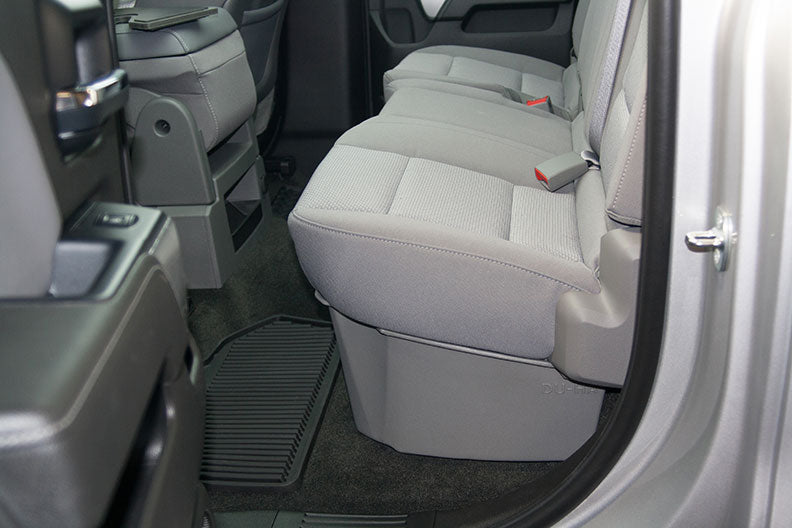DÜHA under-seat storage installed in a 2014-2019 Chevy Silverado / GMC Sierra Double Cab