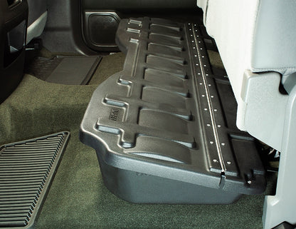 DÜHA lockable under-seat storage installed in a 2014-2019 Chevy Silverado / GMC Sierra Crew Cab