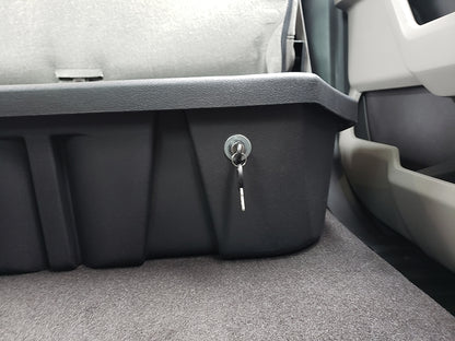 DÜHA lockable under-seat storage installed in a 2014-2019 Chevy Silverado / GMC Sierra Crew Cab