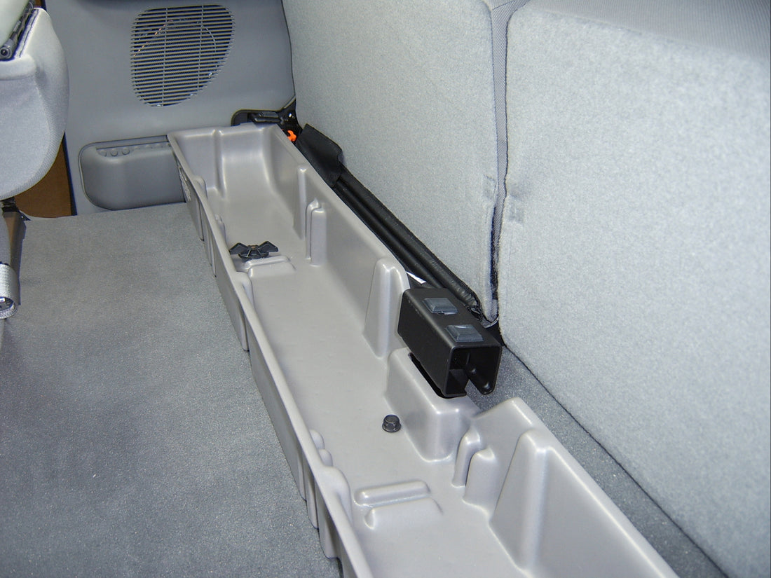 DÜHA Under Seat Storage fits 2000-2016 Ford F250 | F350 | F450 | F550 Super Duty SuperCab without Factory Subwoofer - Heavy-Duty Back Seat Organizer