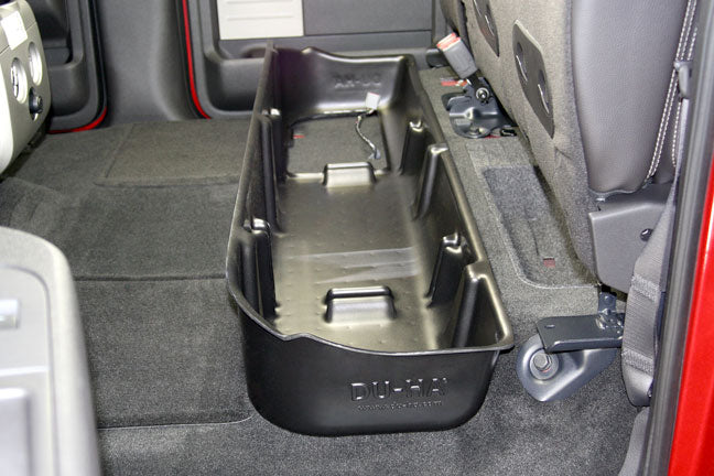 DÜHA Under Seat Storage fits 2009-2014 Ford F150 SuperCrew with Factory Subwoofer | Black Heavy-Duty Back Seat Organizer, Includes 2-Piece Dividers