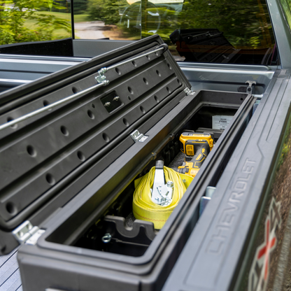 DÜHA Side Tool Box Gun and Gear Storage &quot;Humpstor&quot; fits Open Beds, Under Most Tonneaus, and Toppers with Side Open Windows | Black Heavy-Duty Side Tool Box, Includes Mounting Hardware and Dividers