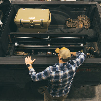 DÜHA Side Tool Box Gun and Gear Storage &quot;Humpstor&quot; fits Open Beds, Under Most Tonneaus, and Toppers with Side Open Windows | Black Heavy-Duty Side Tool Box, Includes Mounting Hardware and Dividers