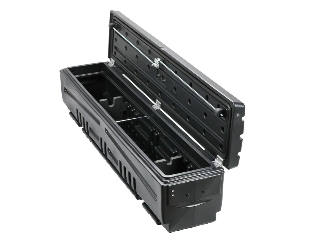 DÜHA Side Tool Box Gun and Gear Storage &quot;Humpstor&quot; fits Open Beds, Under Most Tonneaus, and Toppers with Side Open Windows | Black Heavy-Duty Side Tool Box, Includes Mounting Hardware and Dividers